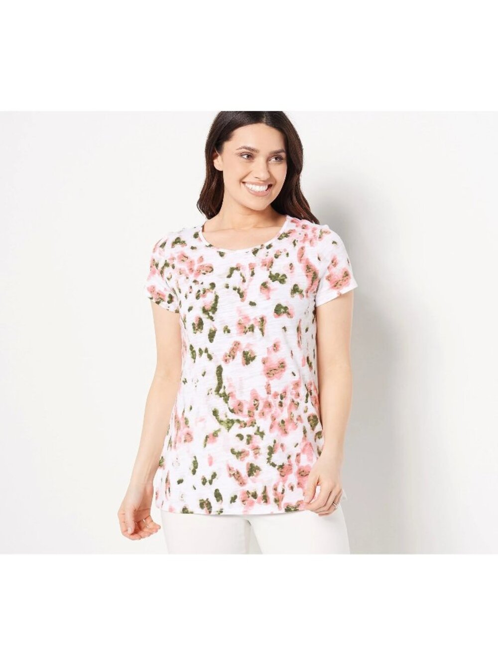 Belle by Kim Gravel Slub Knit Safari Short Sleeve T Shirt Women XXS Flamingo NEW